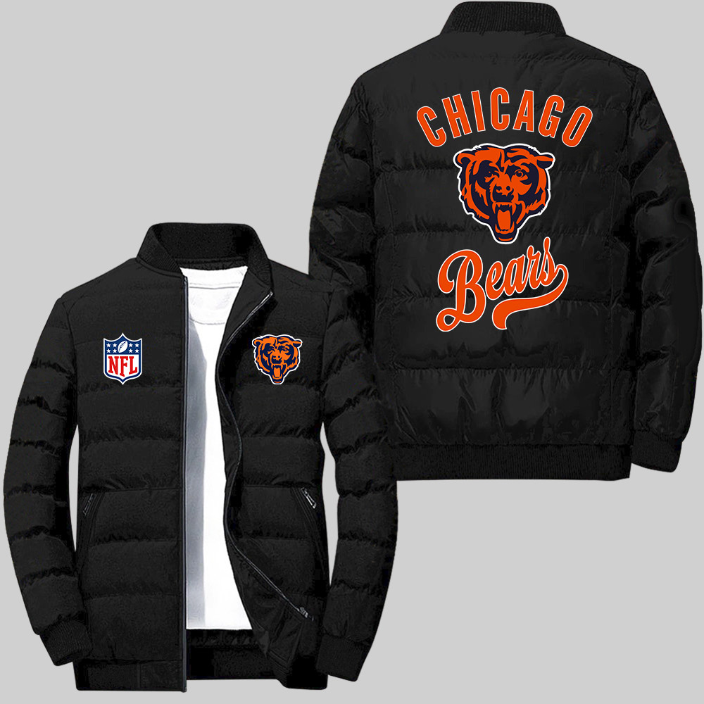 Chicago Bears NFL Team Logo Football Vintage Pattern Black 2D Collar Down Jacket