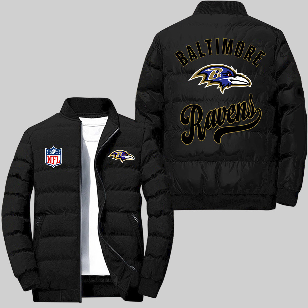 Baltimore Ravens NFL Team Logo Football Vintage Pattern Black 2D Collar Down Jacket