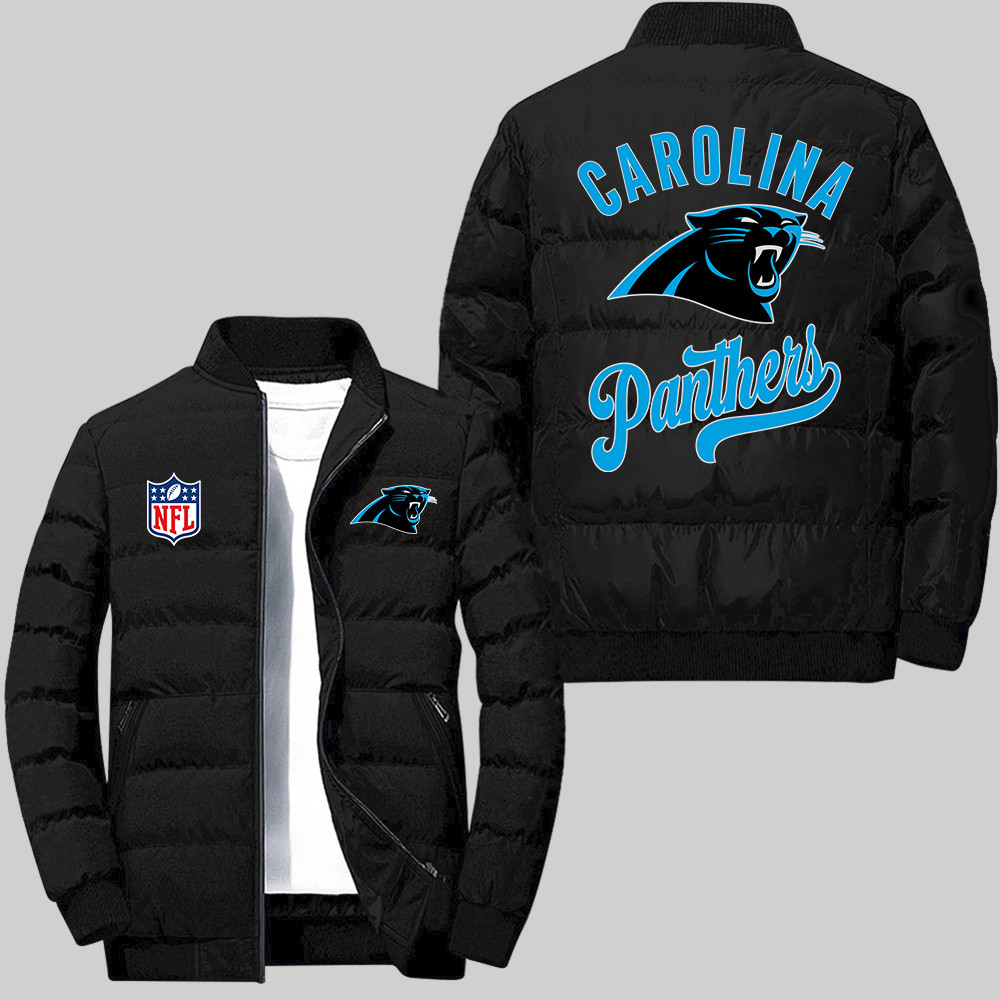 Carolina Panthers NFL Team Logo Football Vintage Pattern Black 2D Collar Down Jacket