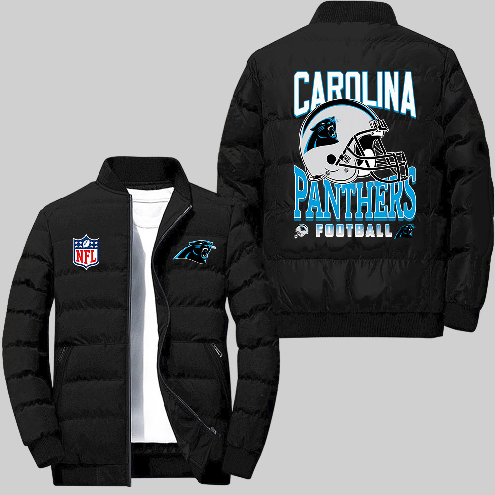 Carolina Panthers Team Football Helmet Pattern Black 2D Collar Down Jacket