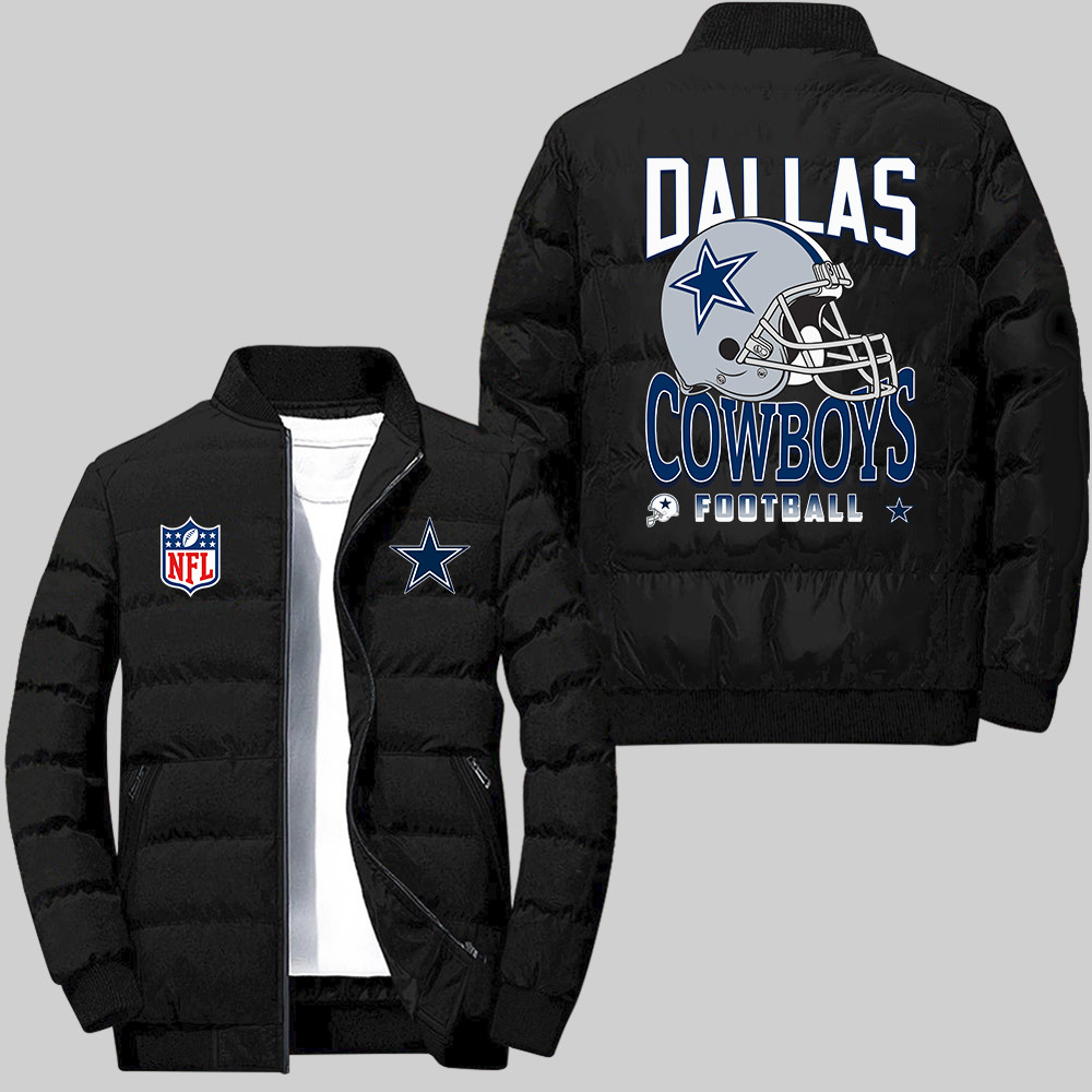 Dallas Cowboys Team Football Helmet Pattern Black 2D Collar Down Jacket