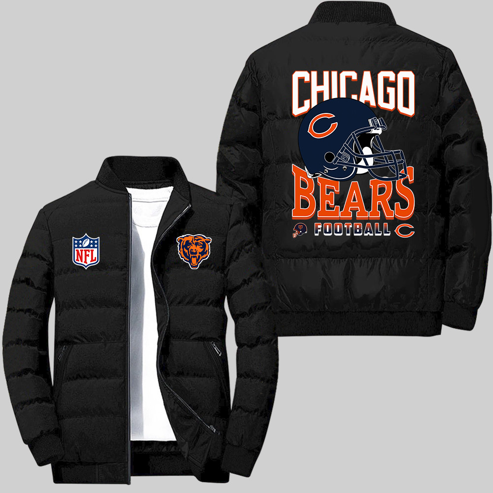 Chicago Bears Team Football Helmet Pattern Black 2D Collar Down Jacket