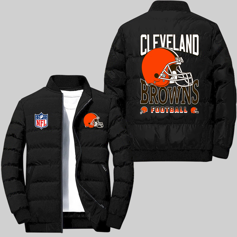 Cleveland Browns Team Football Helmet Pattern Black 2D Collar Down Jacket