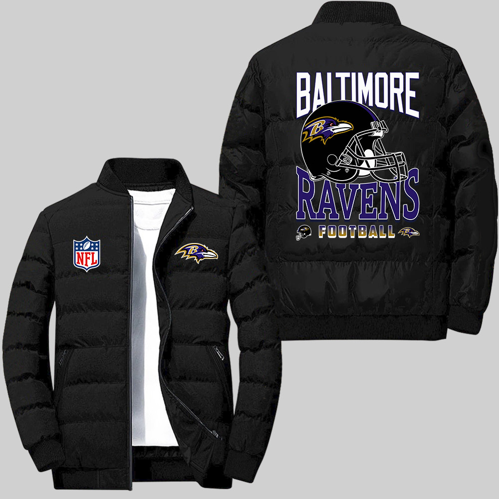Baltimore Ravens Team Football Helmet Pattern Black 2D Collar Down Jacket