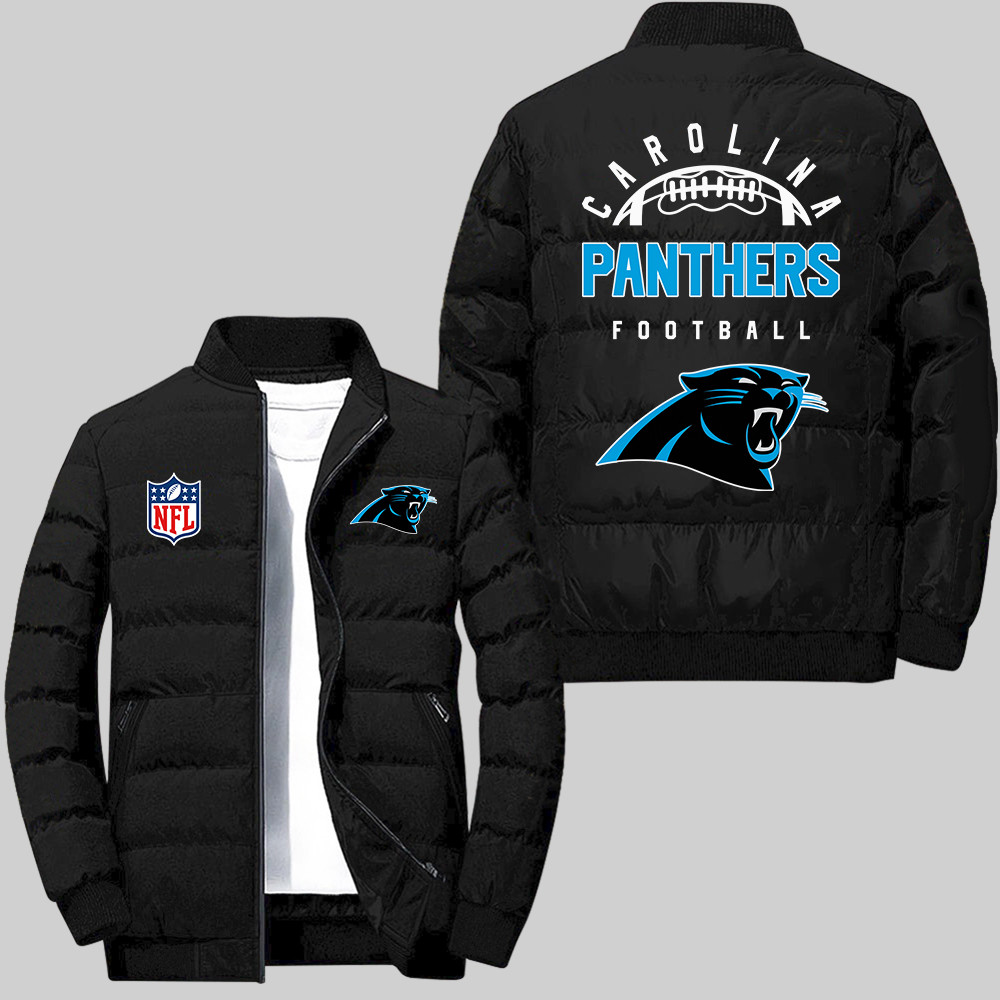 Carolina Panthers Team Football Pattern Black 2D Collar Down Jacket