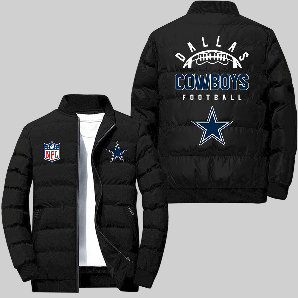 Dallas Cowboys Team Football Pattern Black 2D Collar Down Jacket