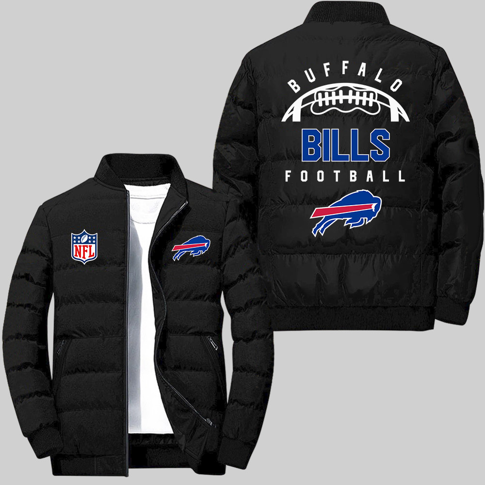 Buffalo Bills Team Football Pattern Black 2D Collar Down Jacket