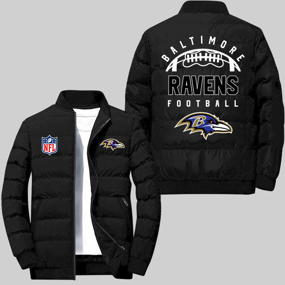 Baltimore Ravens Team Football Pattern Black 2D Collar Down Jacket
