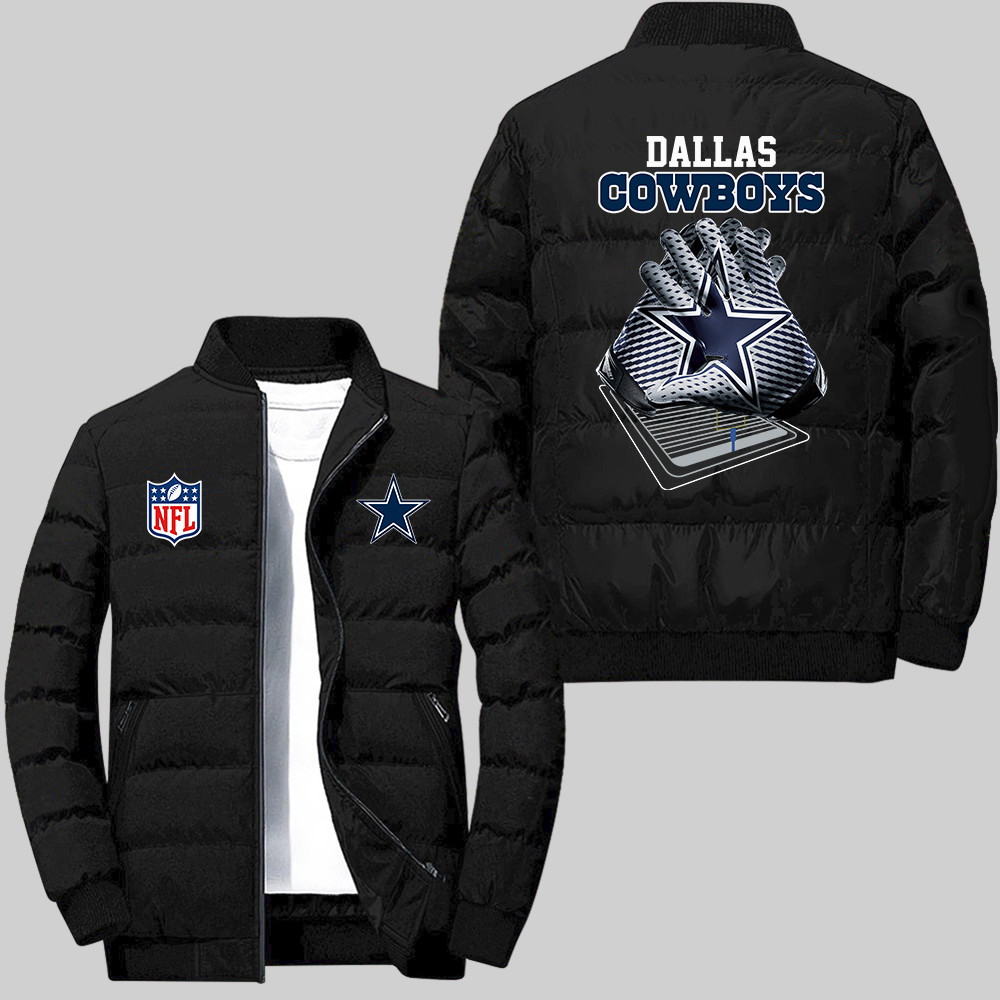 Dallas Cowboys Team Football Gloves And Arena Pattern Black Collar Down Jacket For men