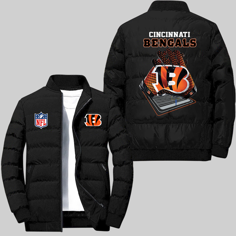 Cincinnati Bengals Team Football Gloves And Arena Pattern Black Collar Down Jacket For men