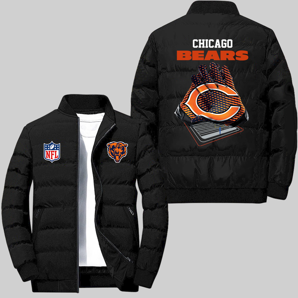 Chicago Bears Team Football Gloves And Arena Pattern Black Collar Down Jacket For men