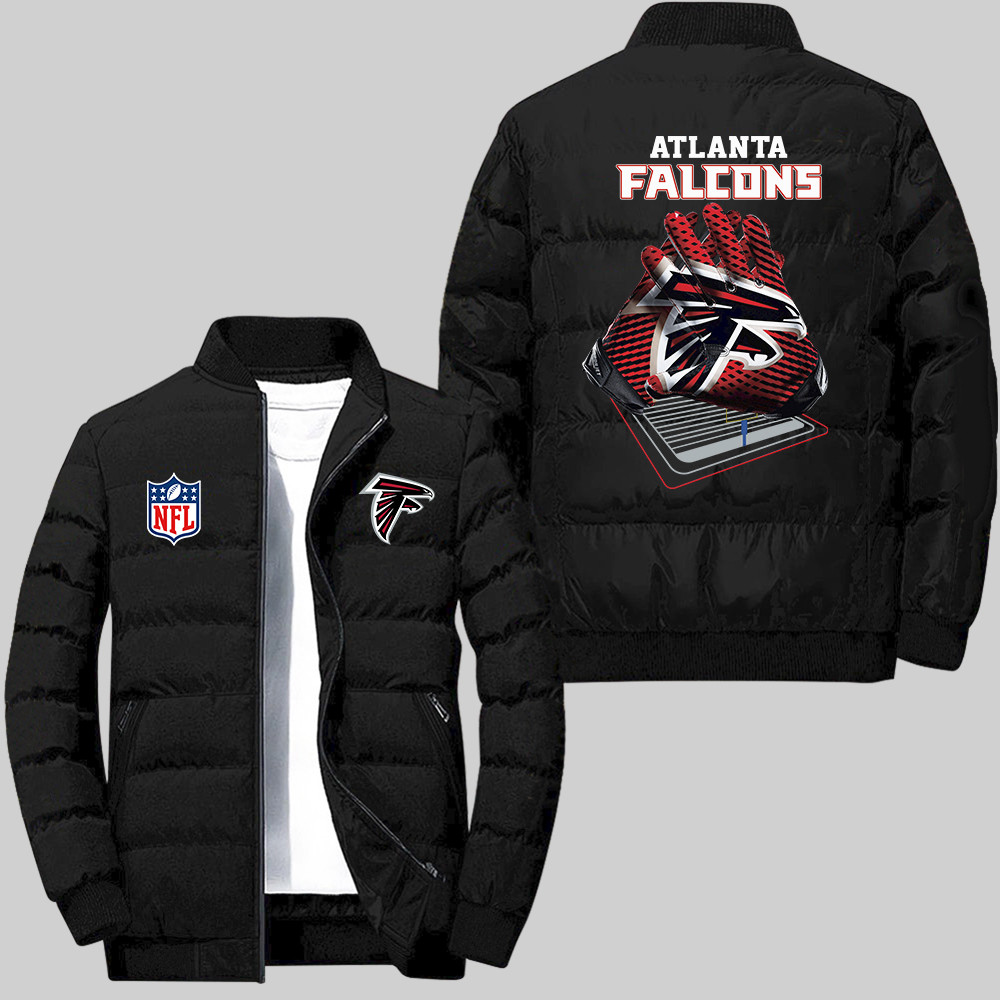 Atlanta Falcons Team Football Gloves And Arena Pattern Black Collar Down Jacket For men