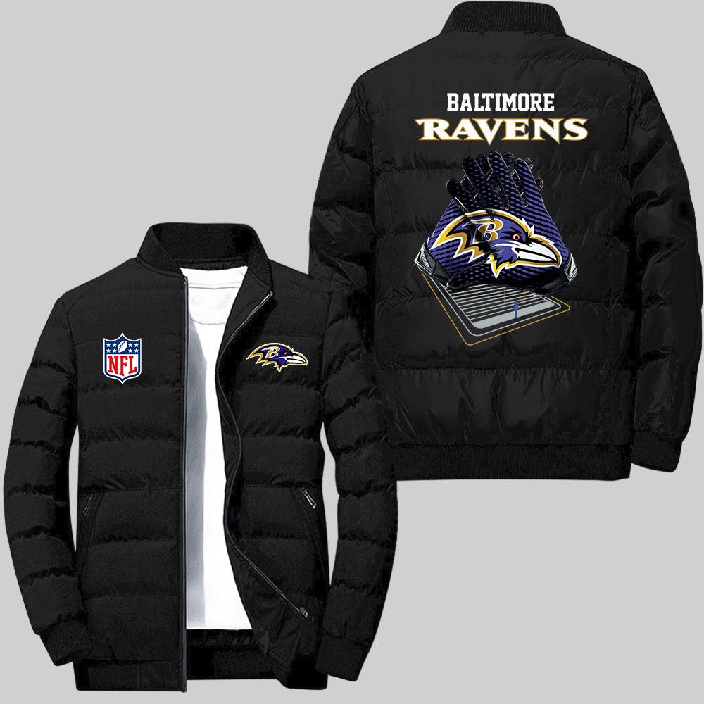 Baltimore Ravens Team Football Gloves And Arena Pattern Black Collar Down Jacket For men