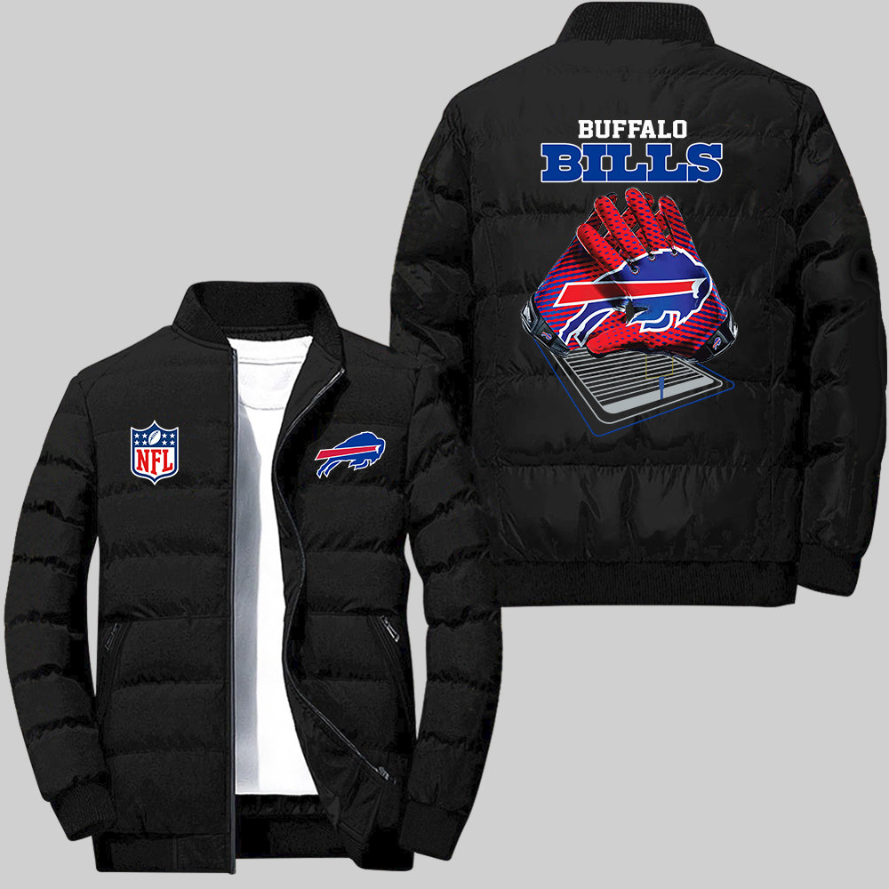 Buffalo Bills Team Football Gloves And Arena Pattern Black Collar Down Jacket For men