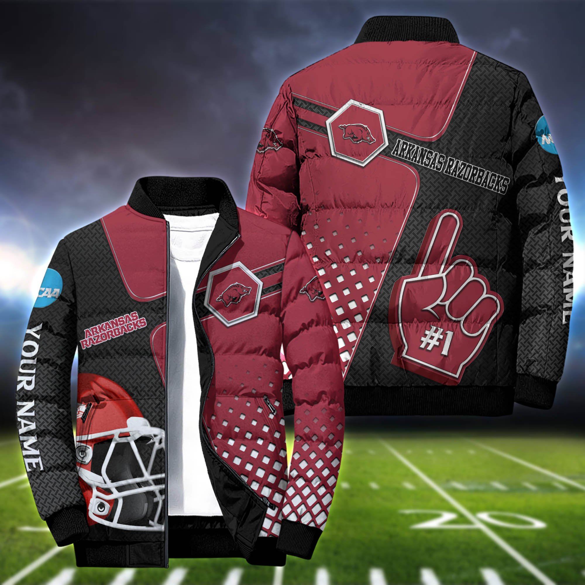 Arkansas Razorbacks Personalized Outdoot Coat Collar Down Jacket