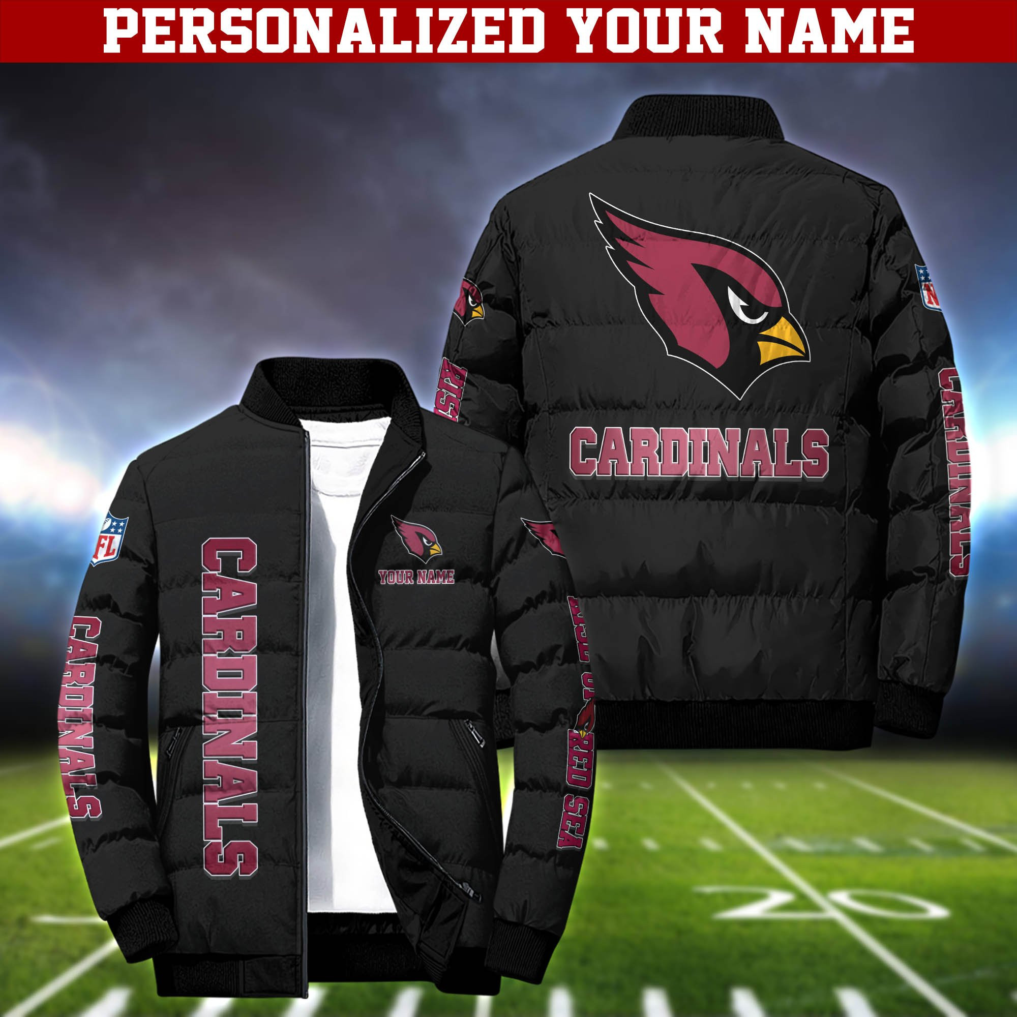 Arizona Cardinals Personalized Outdoor Coat Collar Down Jacket