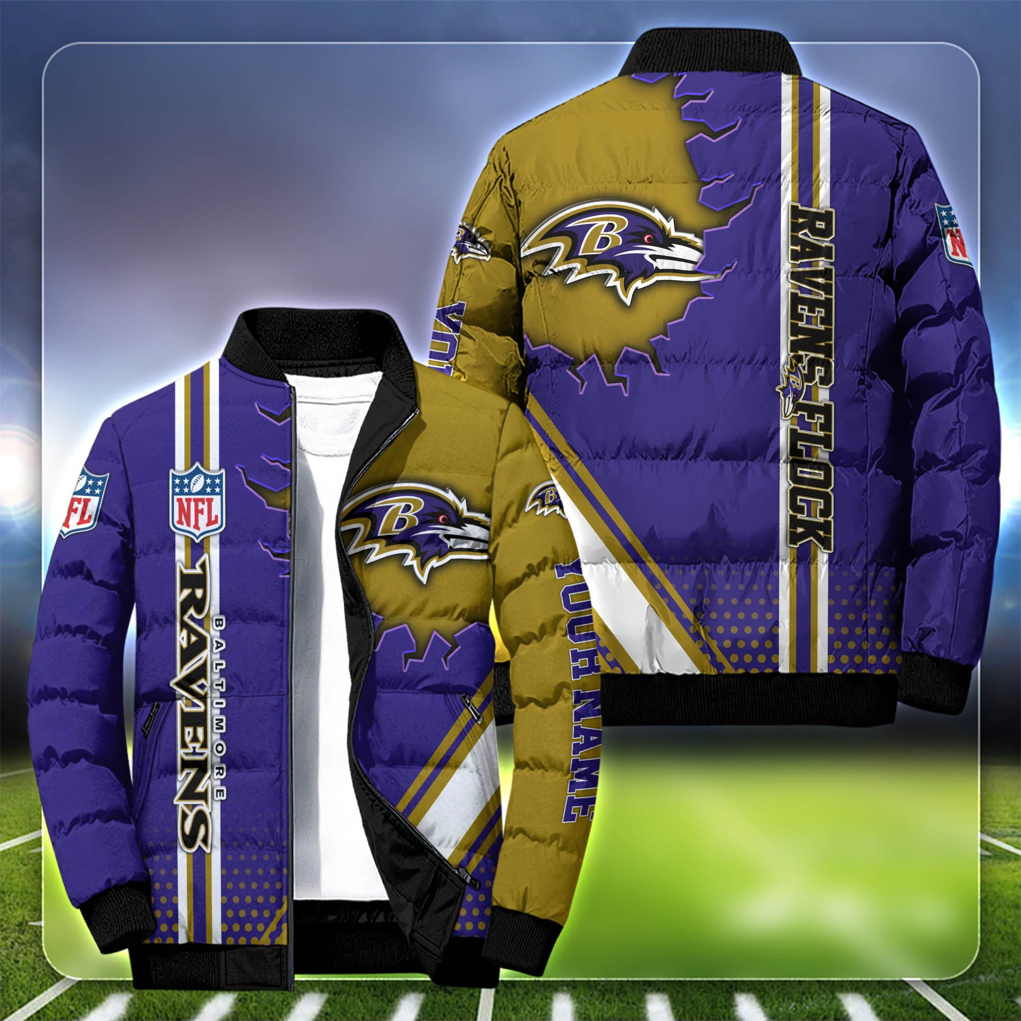 Baltimore Ravens Personalized Outdoor Coat Collar Down Jacket