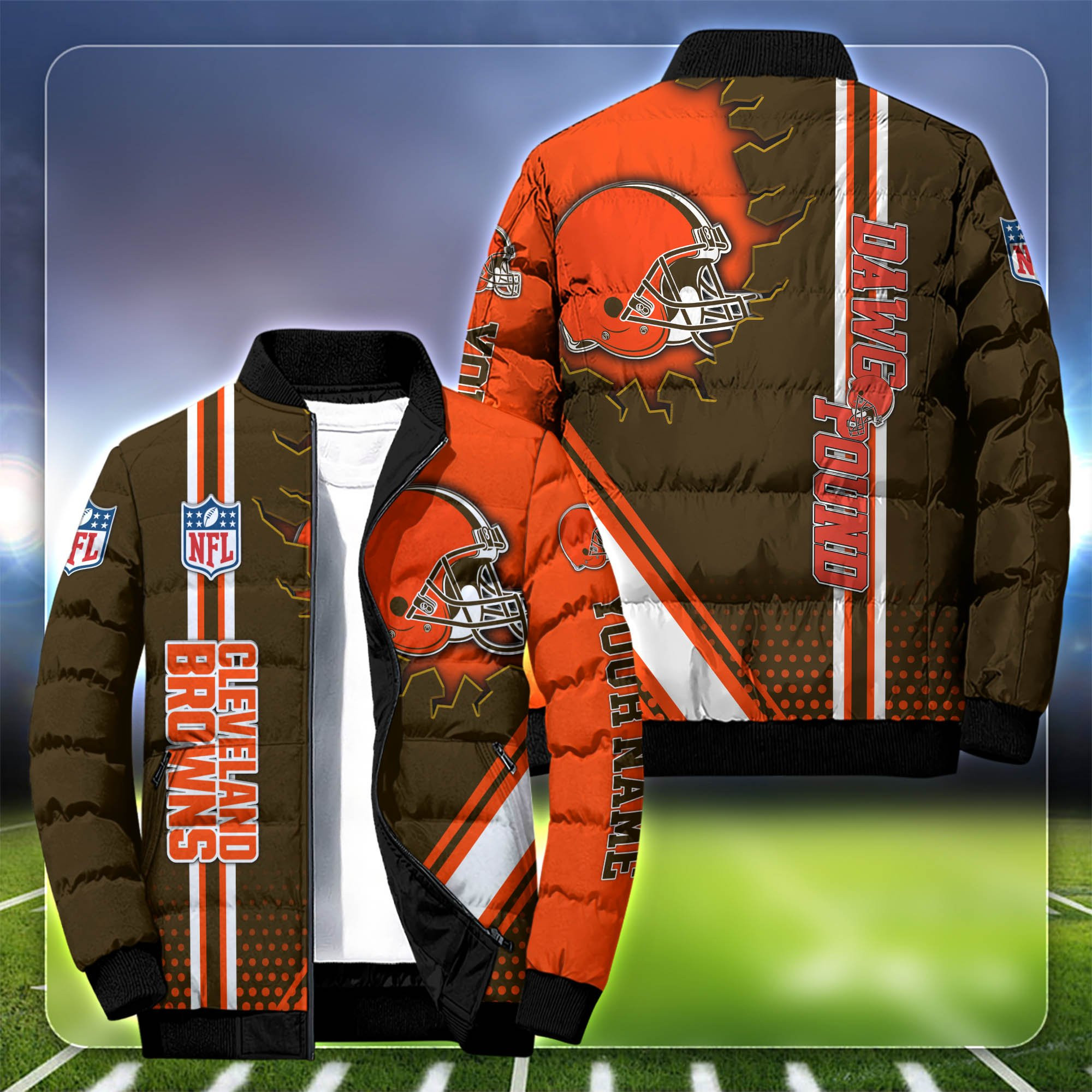 Cleveland Browns Personalized Outdoor Coat Collar Down Jacket