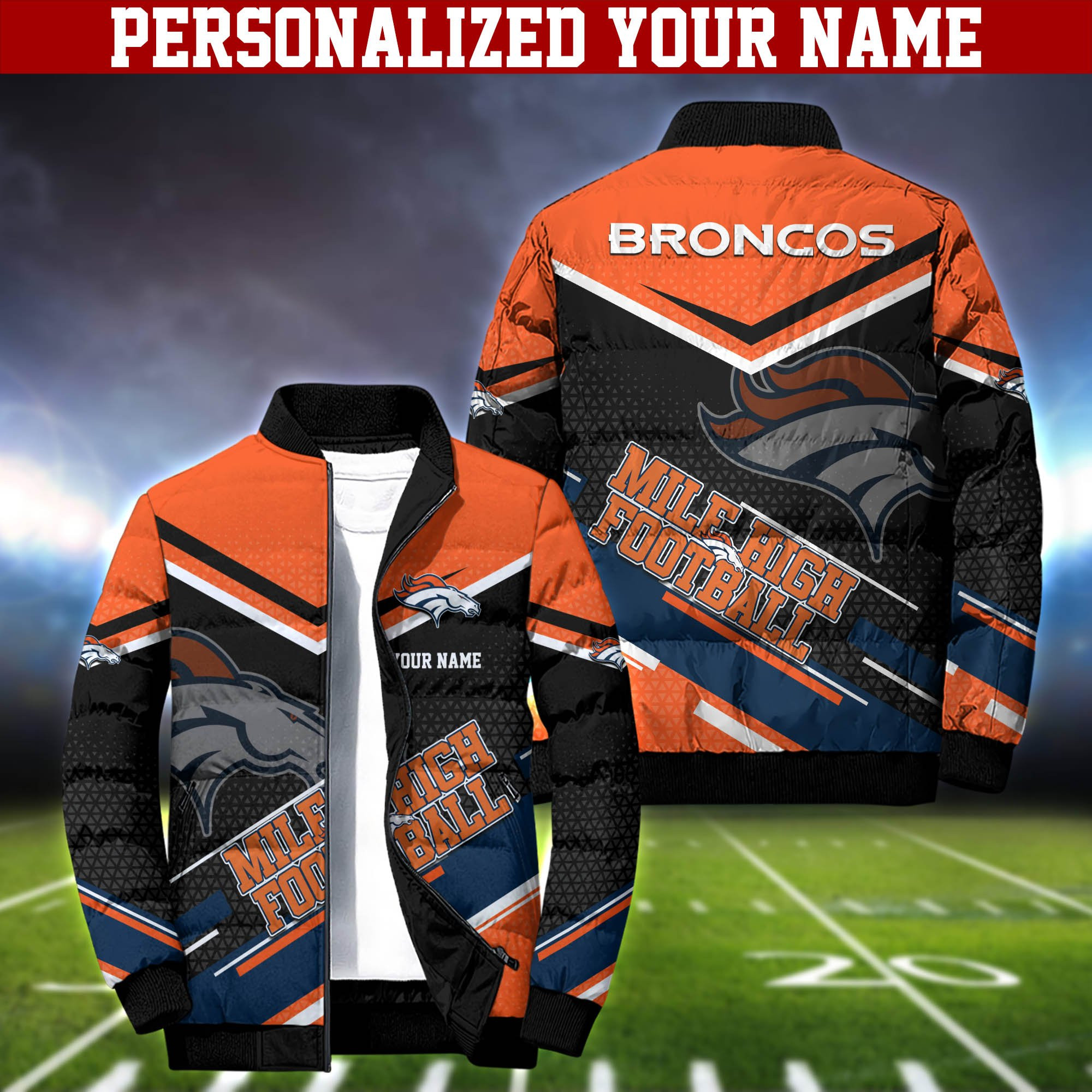 Denver Broncos Personalized Outdoor Coat Collar Down Jacket