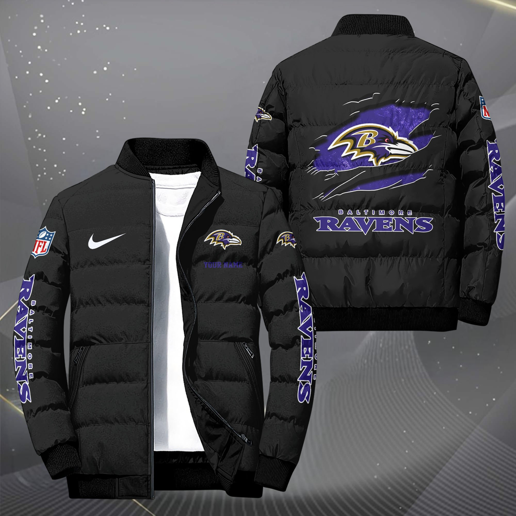 Baltimore Ravens Personalized Outdoor Coat Puffer Jacket