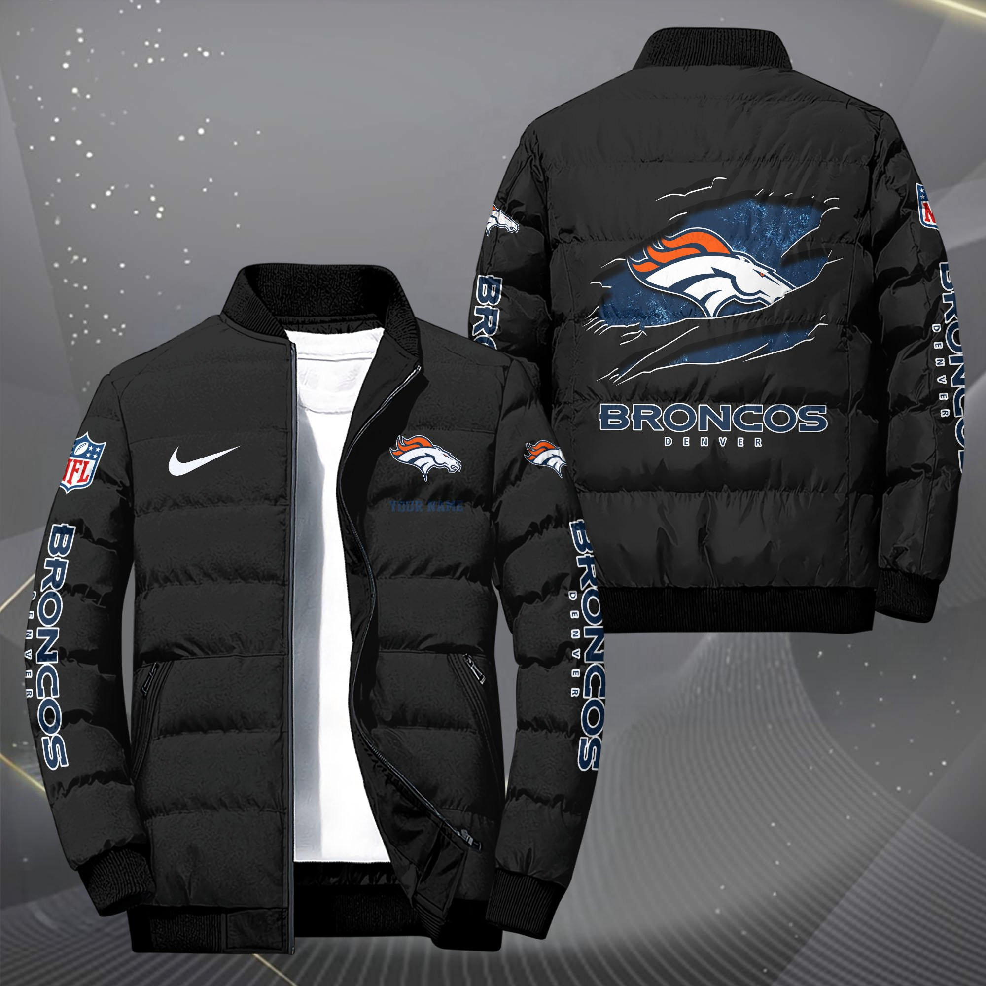 Denver Broncos Personalized Outdoor Coat Puffer Jacket