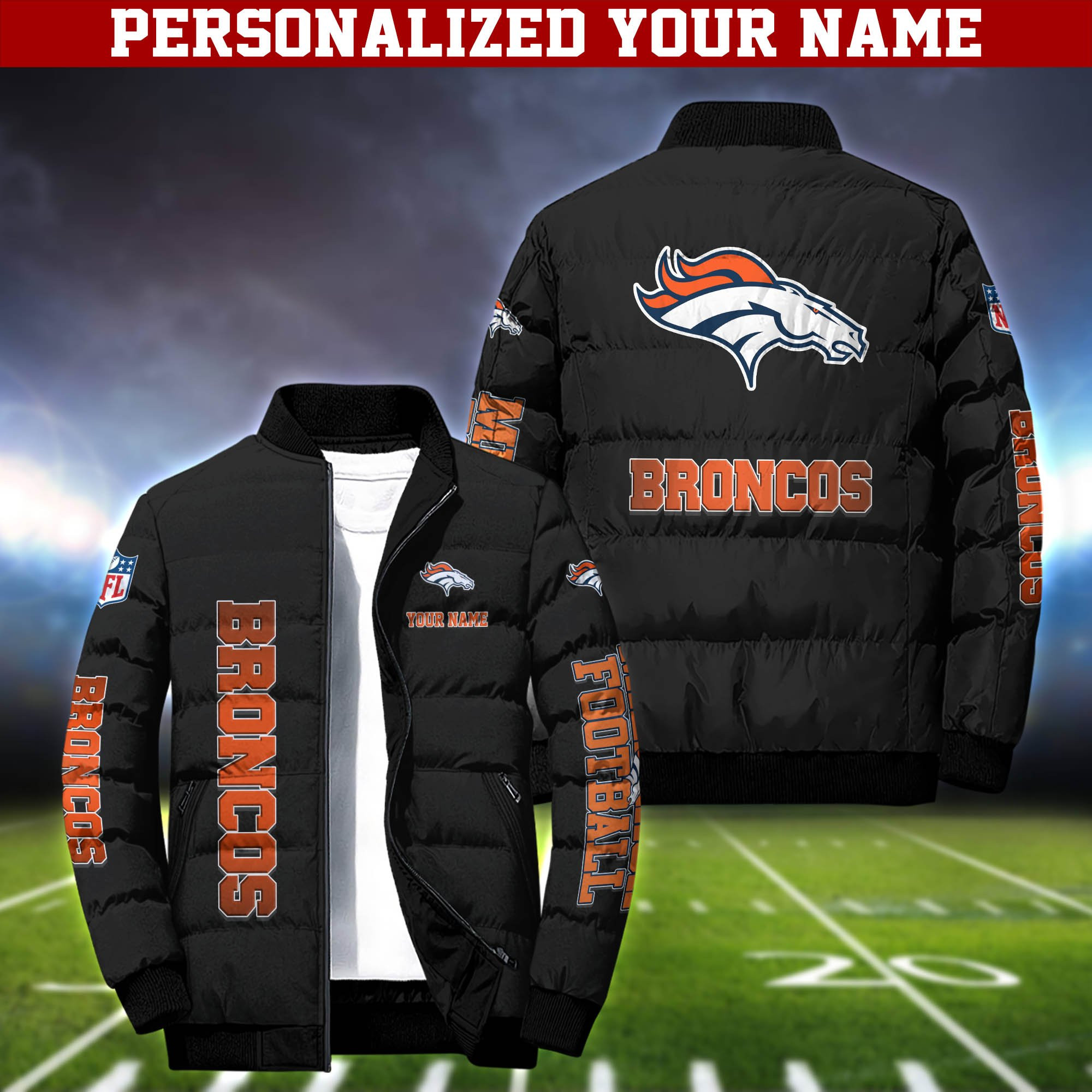 Denver Broncos Personalized Outdoor Coat Puffer Jacket