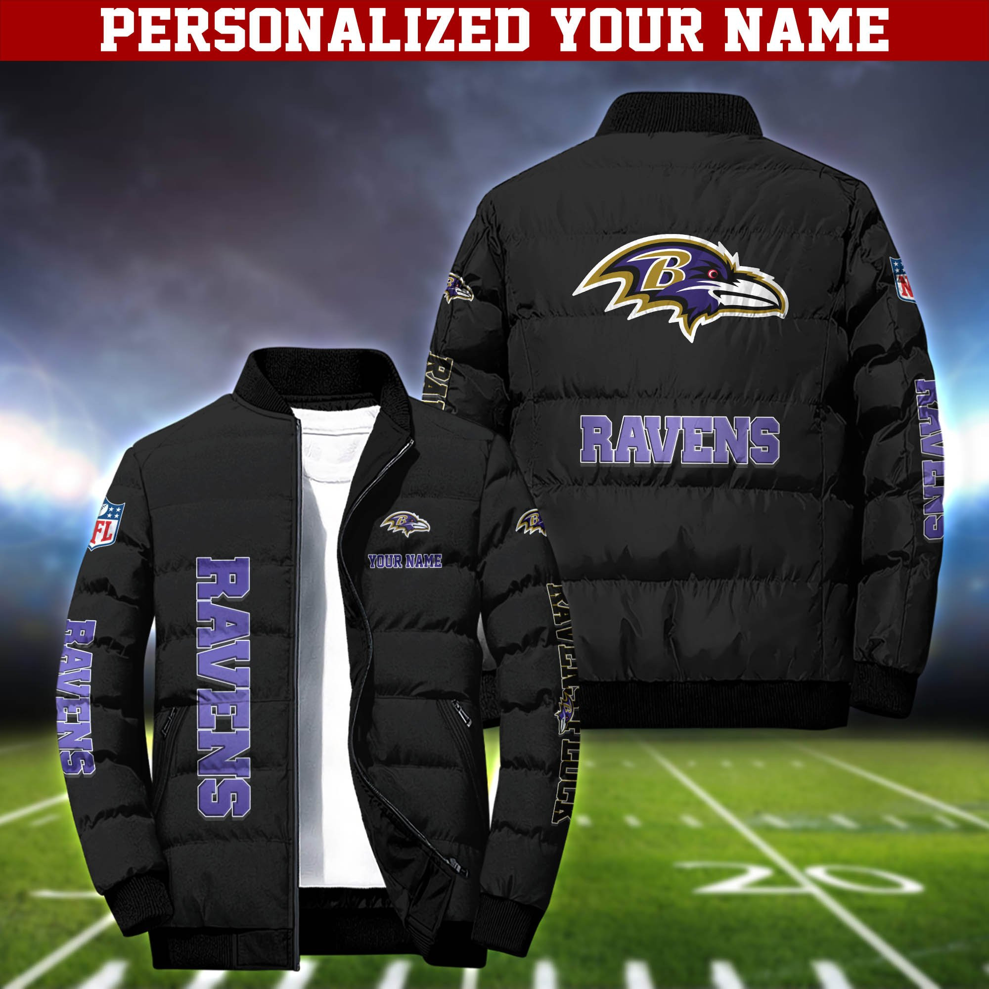 Baltimore Ravens Personalized Outdoor Coat Puffer Jacket