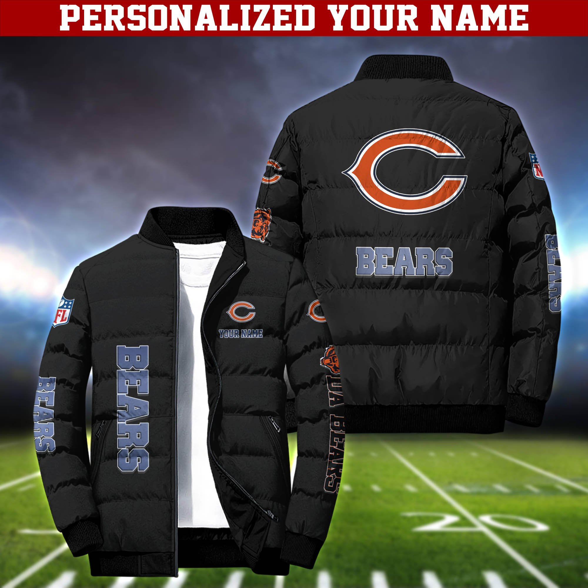 Chicago Bears Personalized Outdoor Coat Puffer Jacket