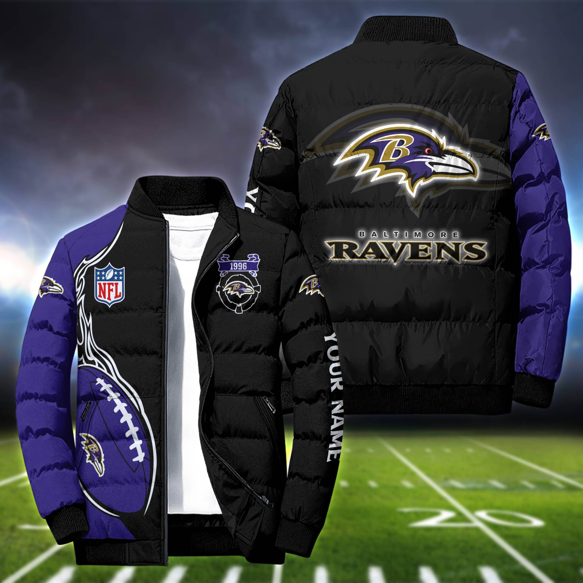 Baltimore Ravens Personalized Outdoor Coat Puffer Jacket