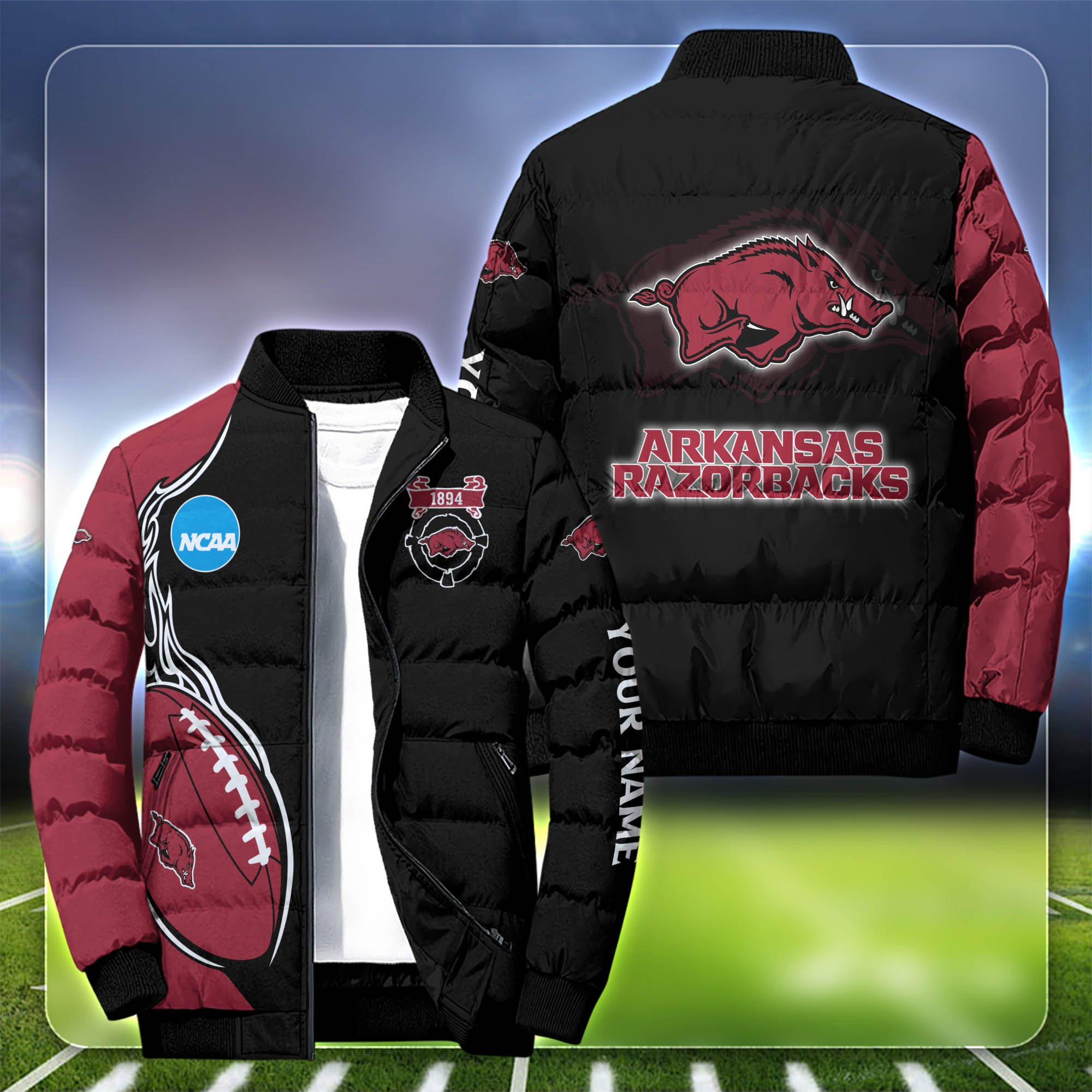 Arkansas Razorbacks Personalized Outdoor Coat Puffer Jacket