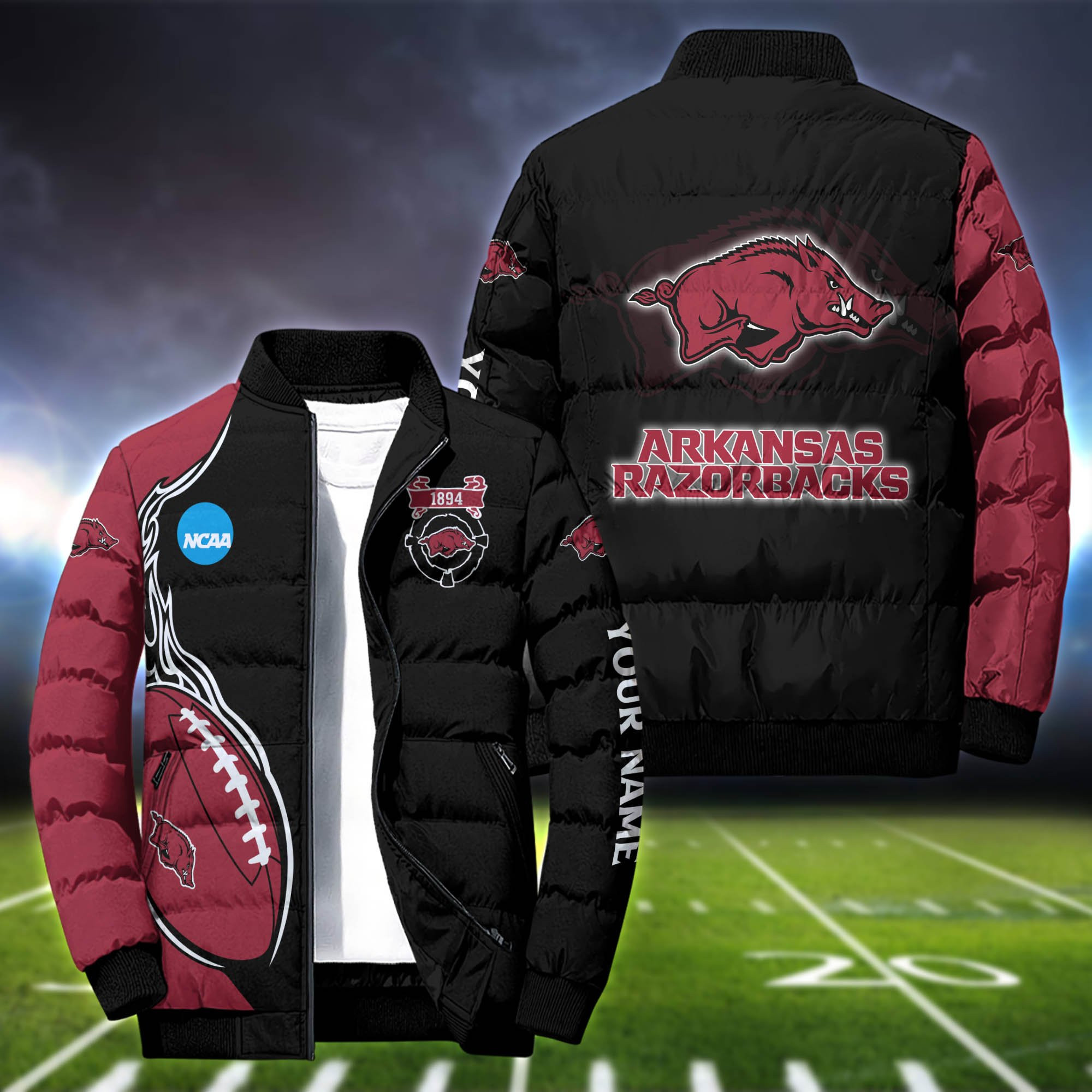 Arkansas Razorbacks Personalized Outdoor Coat Puffer Jacket