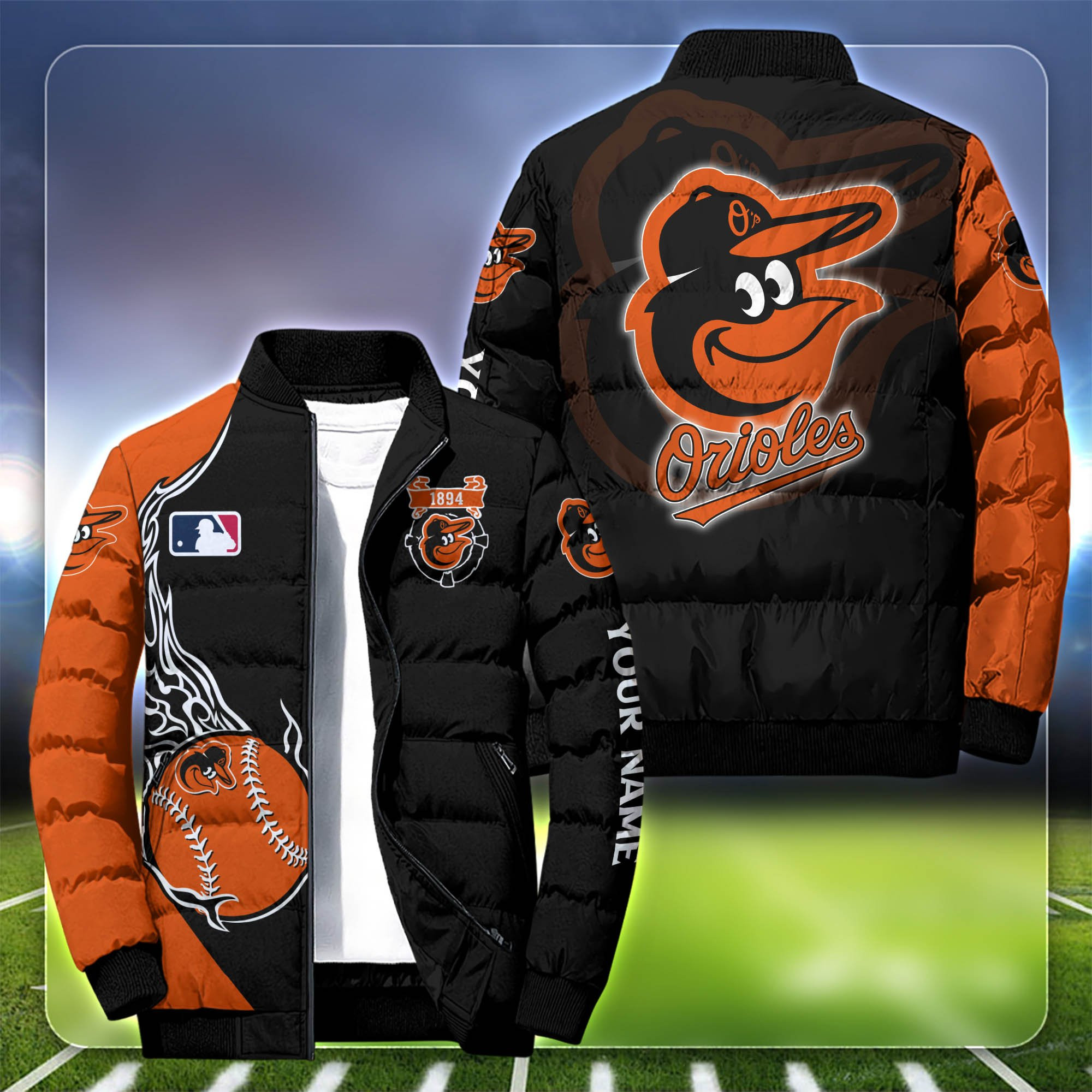 Baltimore Orioles Personalized Outdoor Coat Puffer Jacket