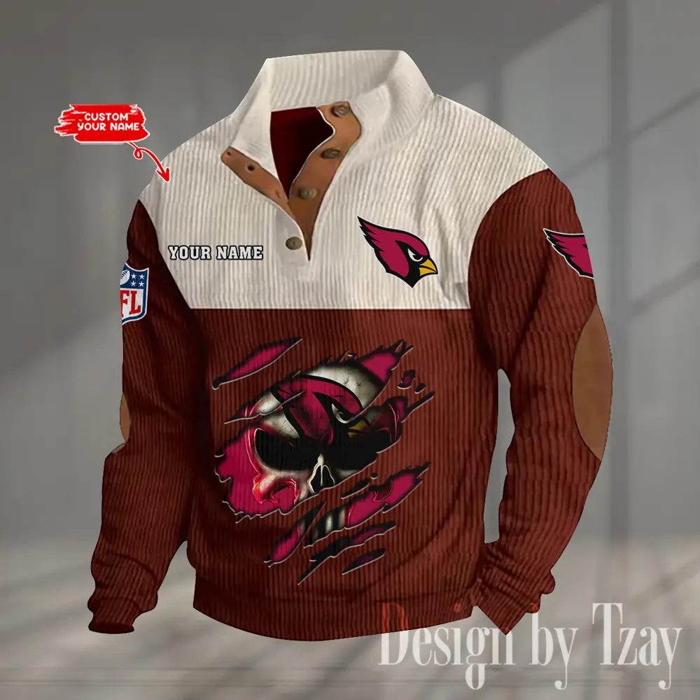 Arizona Cardinals Men Casual Outdoor Collar Pullover Button Quarter Sweater
