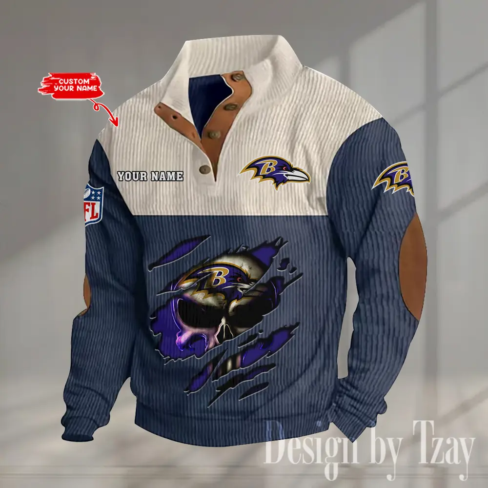 Baltimore Ravens Men Casual Outdoor Collar Pullover Button Quarter Sweater