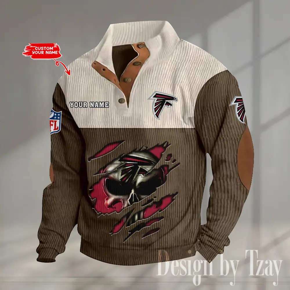 Atlanta Falcons Men Casual Outdoor Collar Pullover Button Quarter Sweater