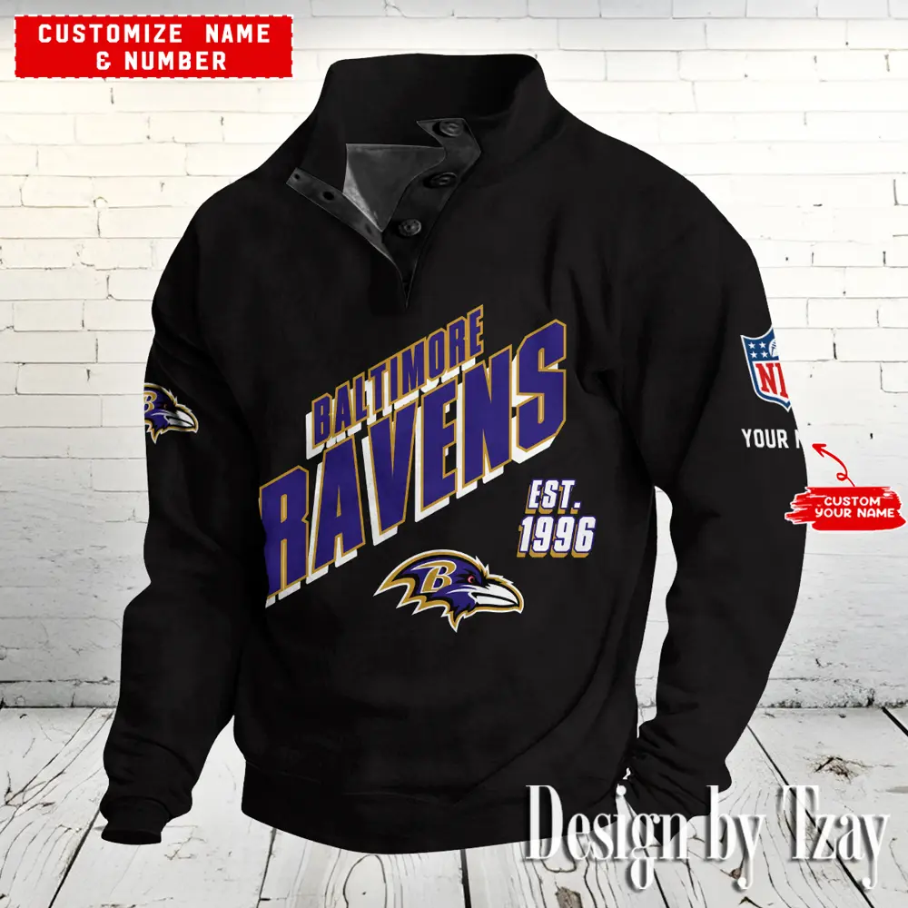 Baltimore Ravens NFL Half Casual Outdoor Collar Pullover Button Quarter Sweater Trending 2025