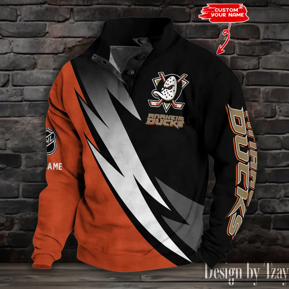 Anaheim Ducks NHL Half Casual Outdoor Collar Pullover Button Quarter Sweater