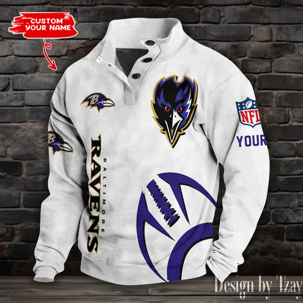 Baltimore Ravens NFL Half Casual Outdoor Collar Pullover Button Quarter Sweater