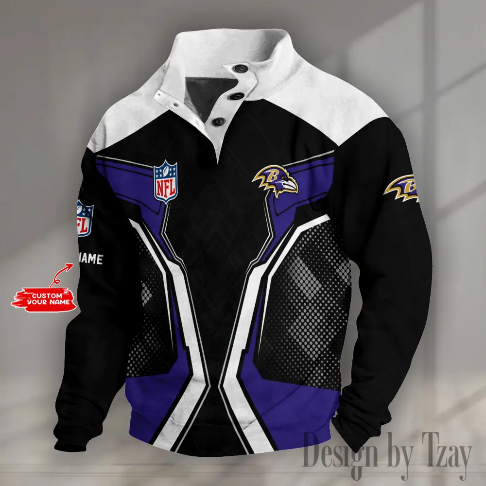 Baltimore Ravens NFL Half Casual Outdoor Collar Pullover Button Quarter Sweater