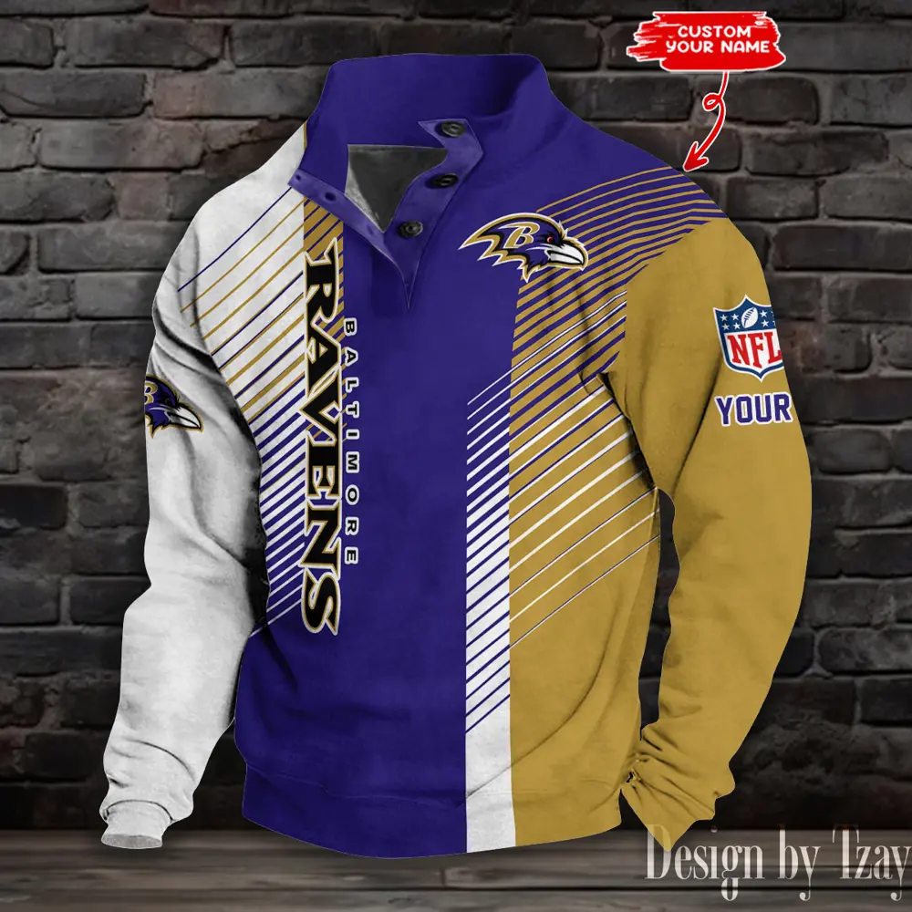 Baltimore Ravens NFL Half Casual Outdoor Collar Pullover Button Quarter Sweater