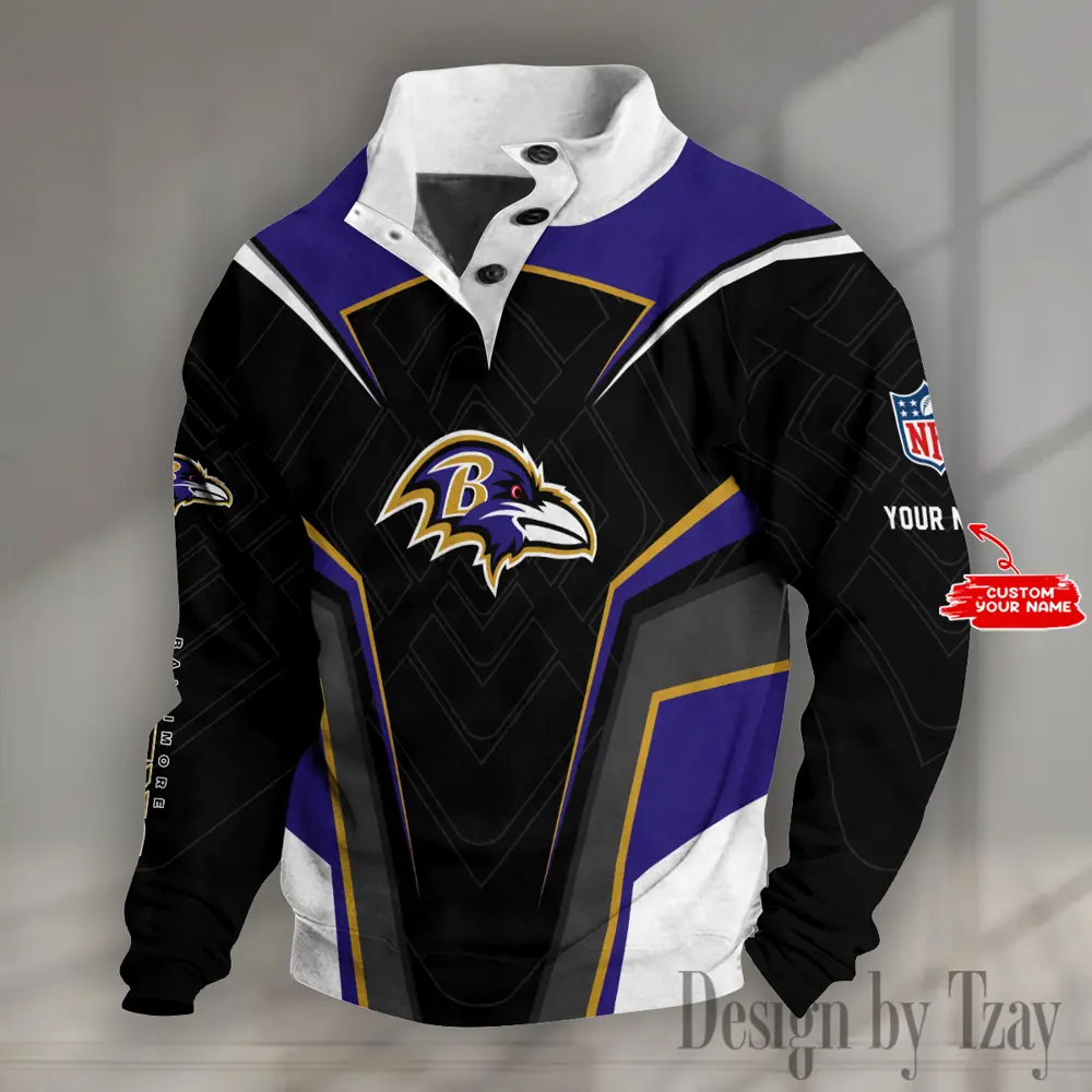 Baltimore Ravens NFL Half Casual Outdoor Collar Pullover Button Quarter Sweater