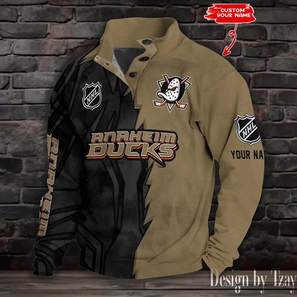 Anaheim Ducks Half Casual Outdoor Collar Pullover Button Quarter Sweater