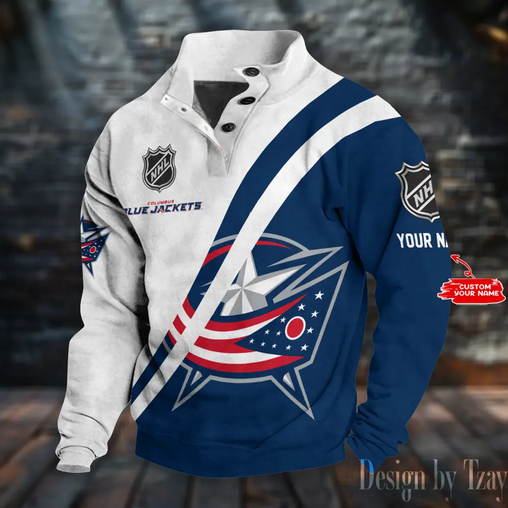 Blue Jackets NHL Casual Outdoor Collar Pullover Button Quarter Sweater For mens