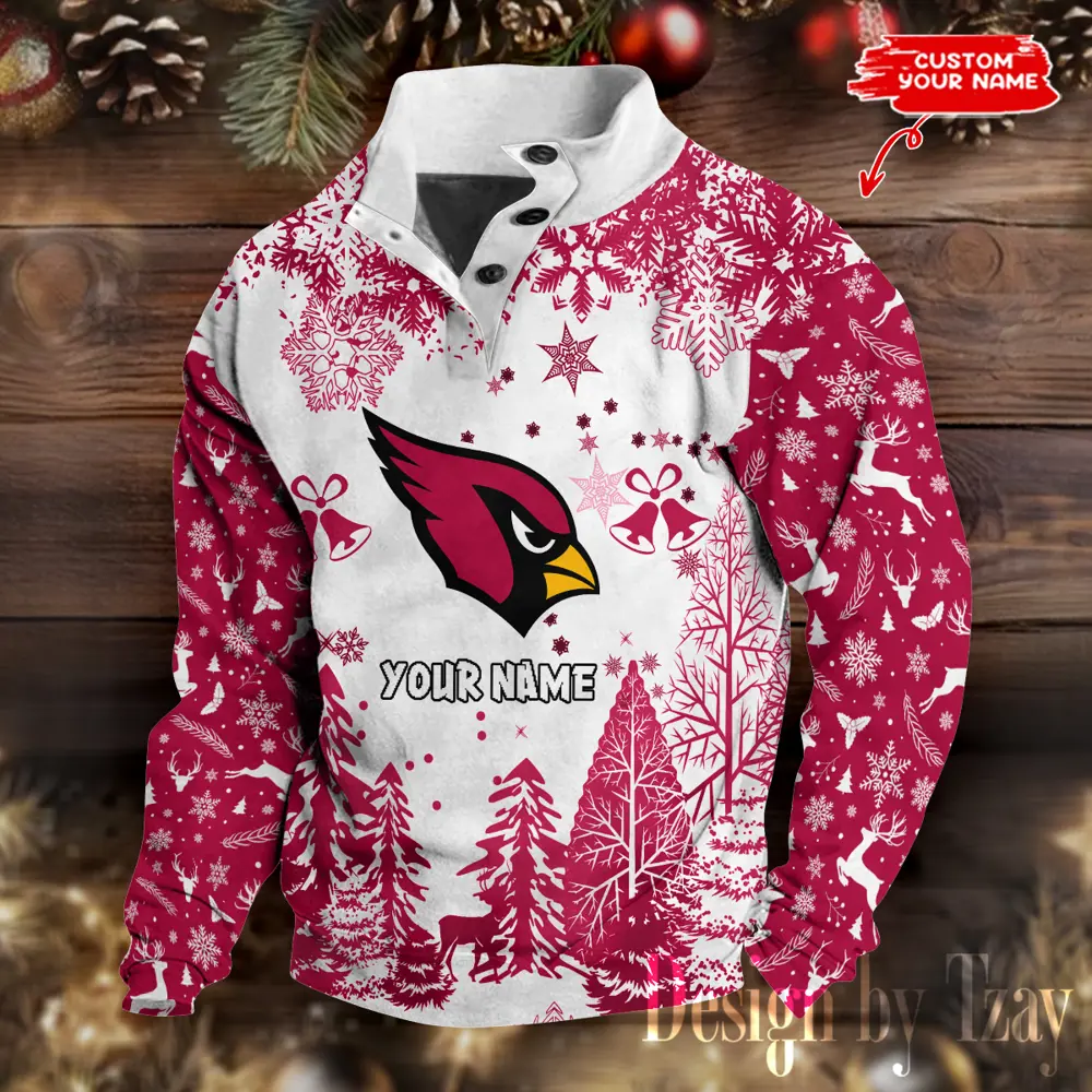 Arizona Cardinals Christmas Men Casual Outdoor Collar Pullover Button Quarter Sweaters