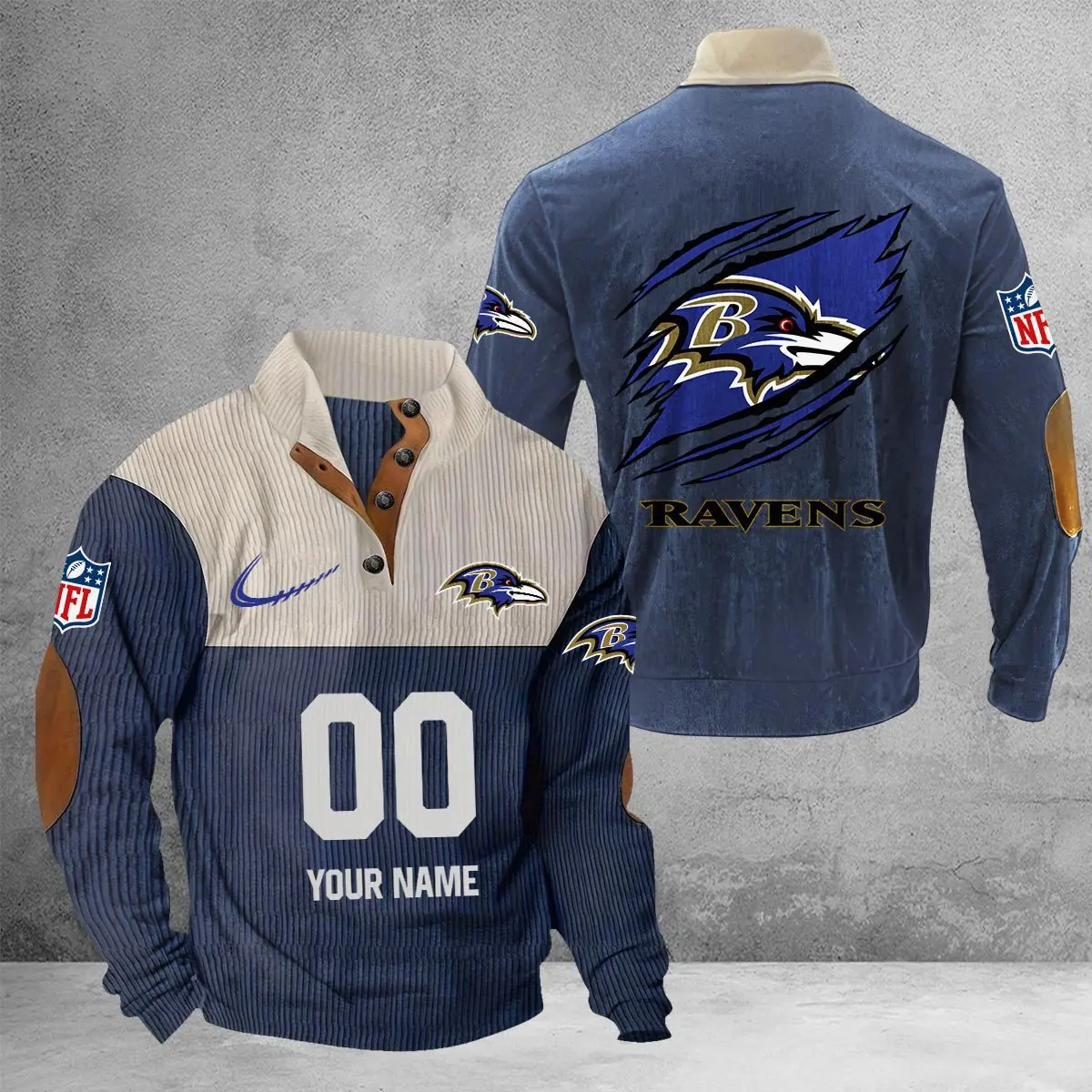 Baltimore Ravens Men Casual Outdoor Collar Pullover Button Quarter Sweater