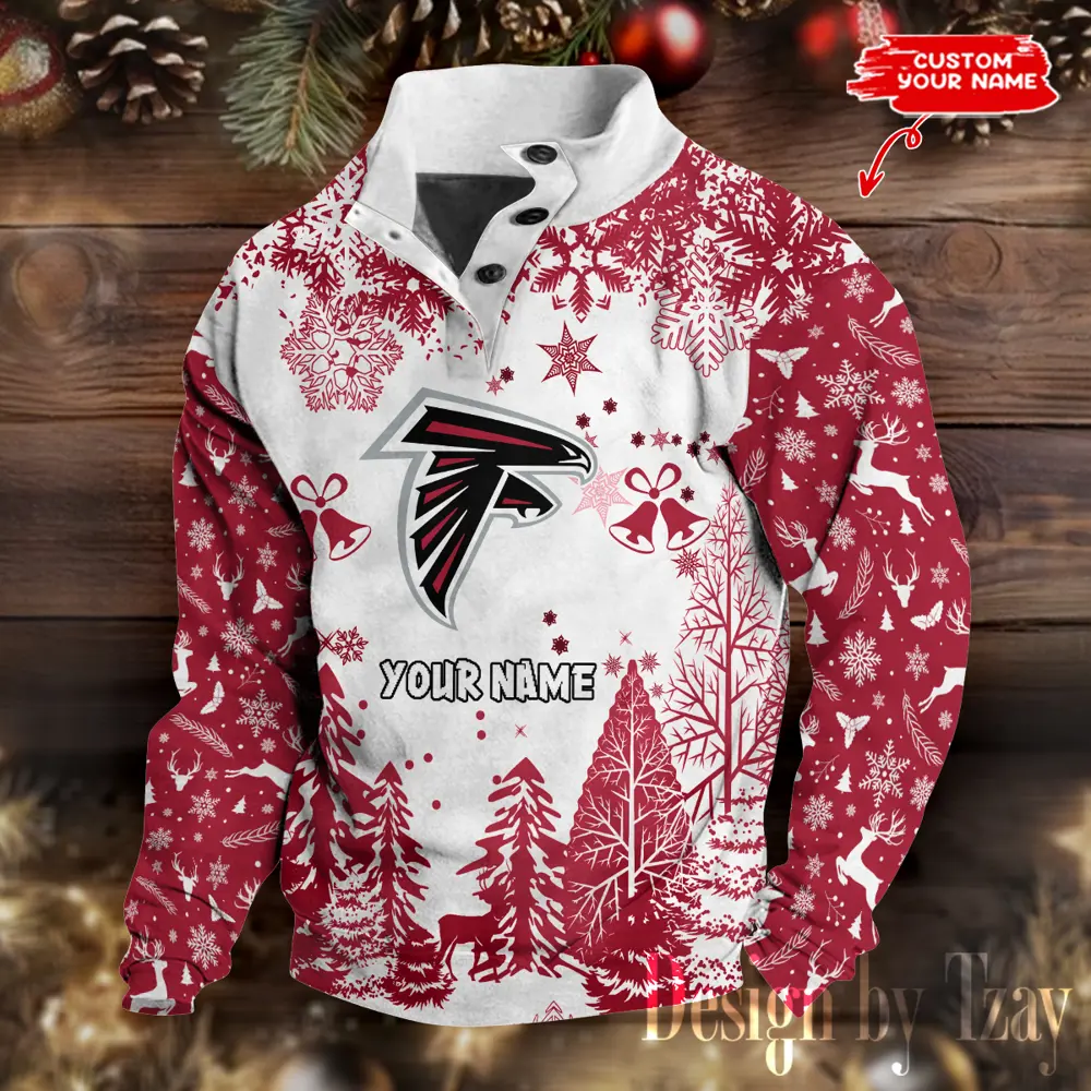 Atlanta Falcons Christmas Men Casual Outdoor Collar Pullover Button Quarter Sweaters