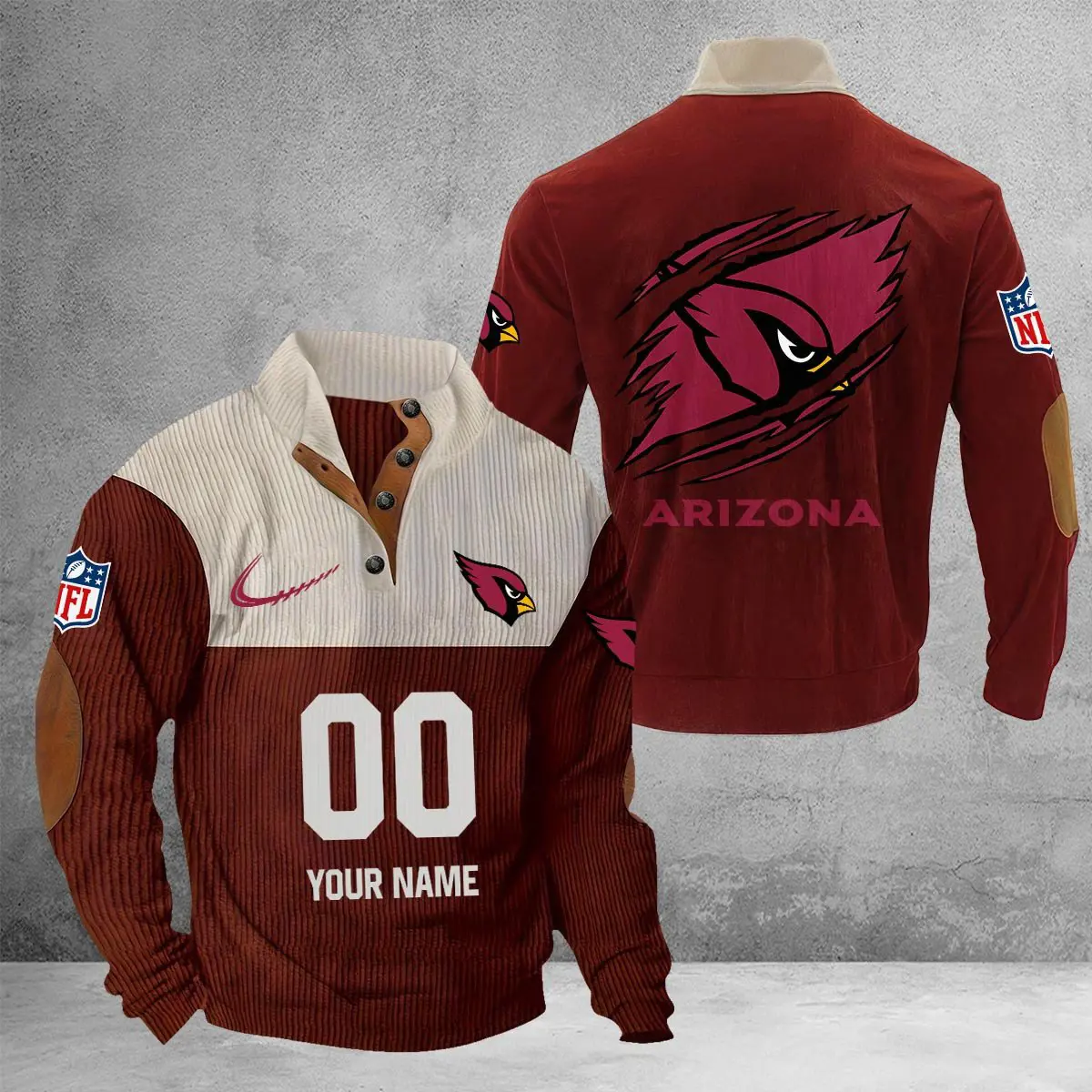 Arizona Cardinals Men Casual Outdoor Collar Pullover Button Quarter Sweater