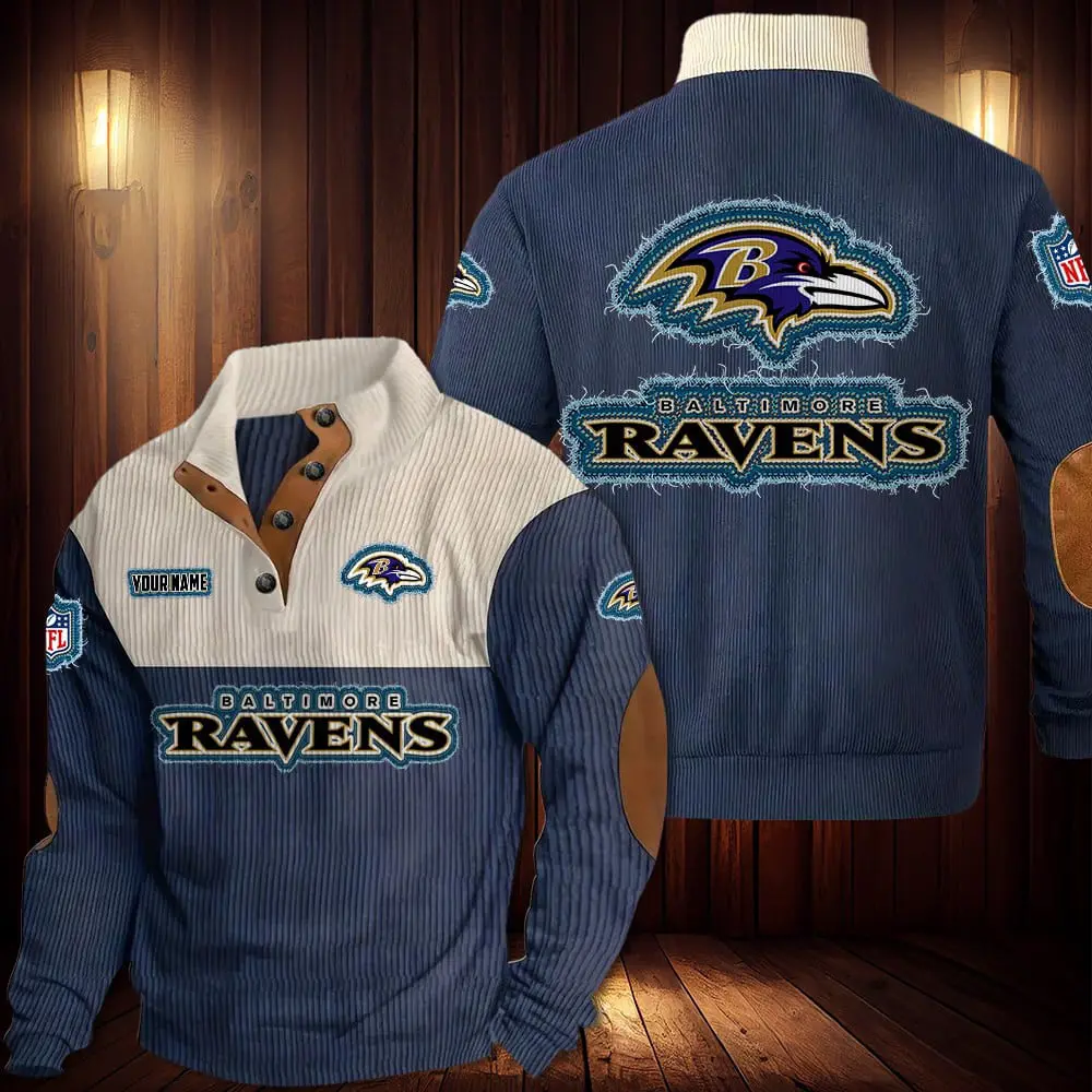 Baltimore Ravens Men Casual Outdoor Collar Pullover Button Quarter Sweater