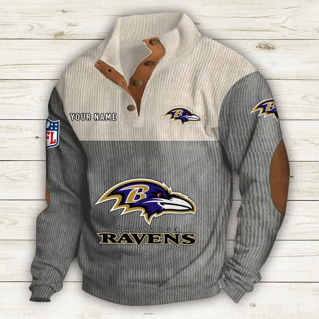 Baltimore Ravens Men Casual Outdoor Collar Pullover Button Quarter Sweater