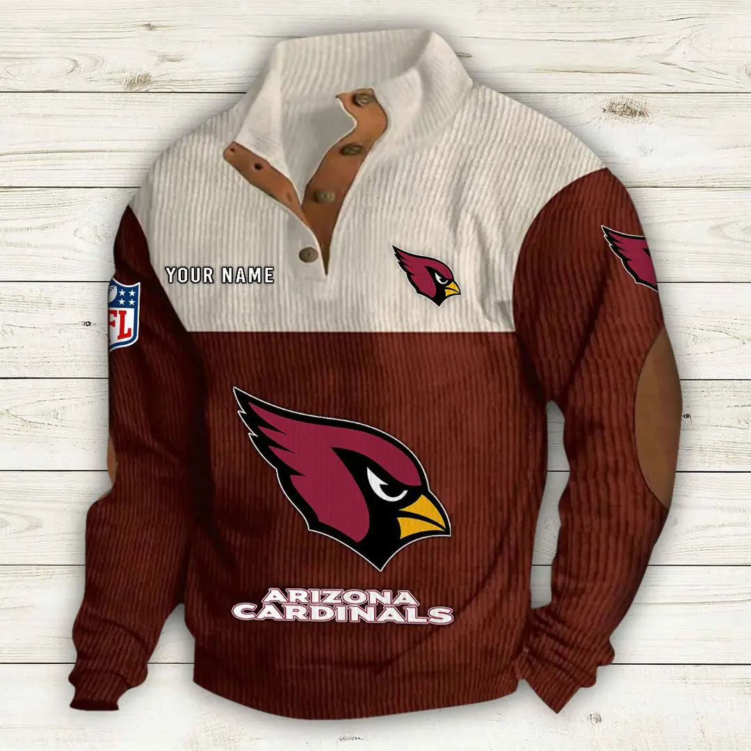 Arizona Cardinals Men Casual Outdoor Collar Pullover Button Quarter Sweater